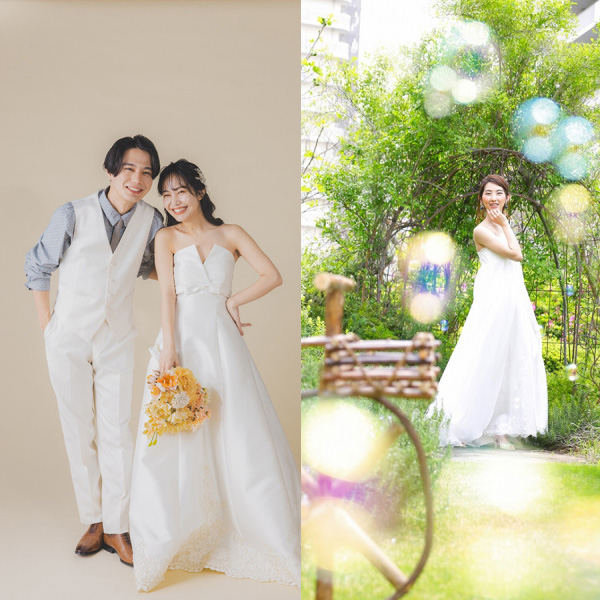 洋装スタジオ&屋上庭園フォト全データプラン｜データ100カット&台紙付写真付き
